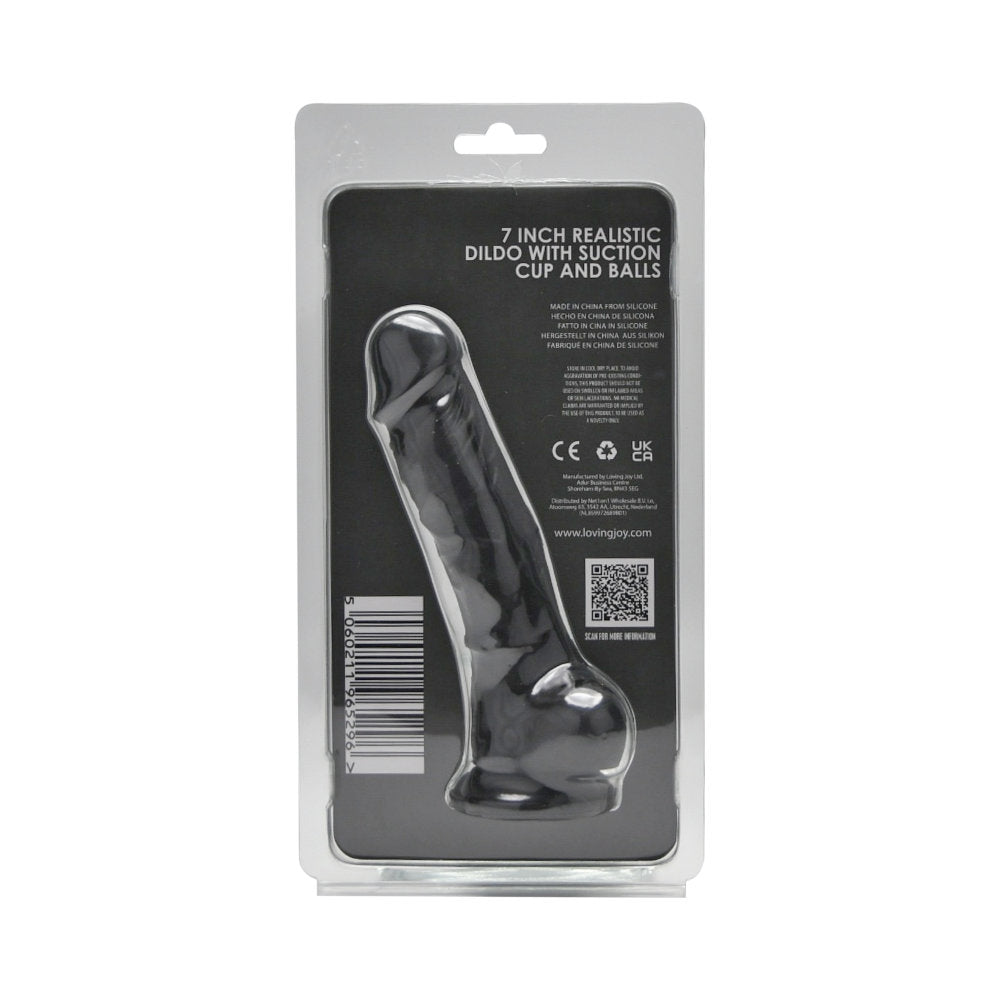 Loving Joy 7 Inch Realistic Silicone Dildo with Suction Cup and Balls Black
